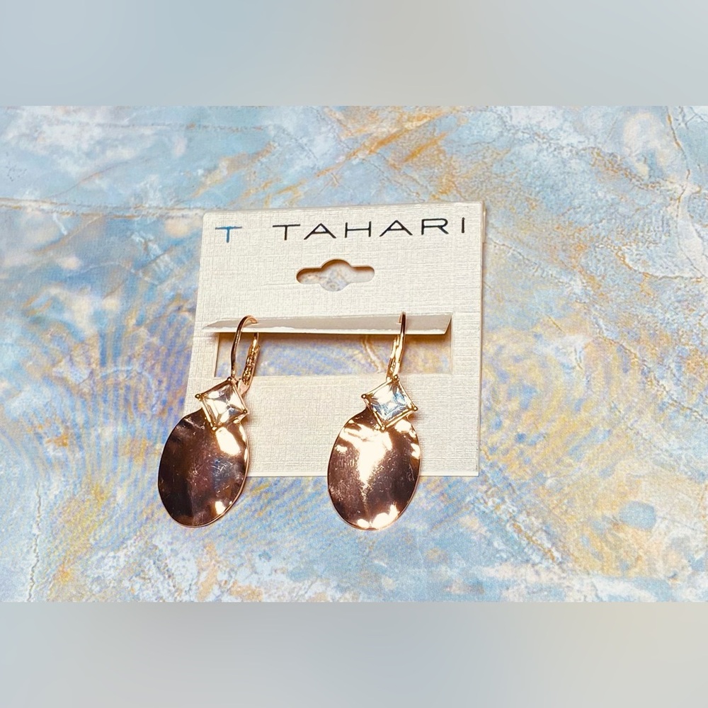 T‎ Tahari Vintage Styled Gold Leaf Drop Dangle Earrings With Diamonds